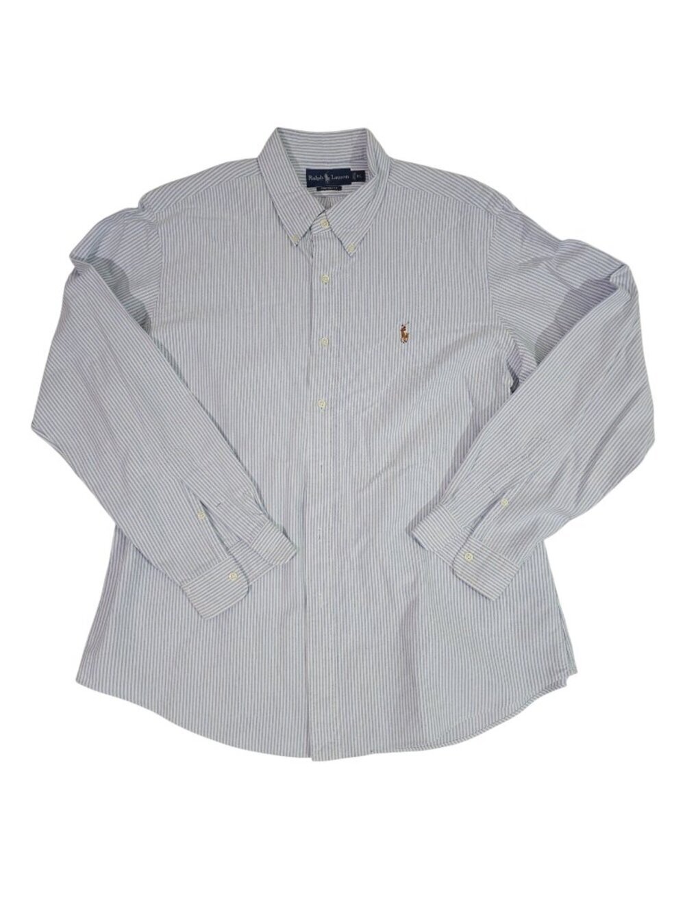 Ralph Lauren Mens XL Custom Fit Striped Long Sleeve Button-Down Shirt Blue White